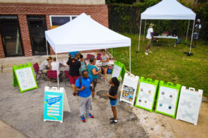 Pigtown Connects residents gathering and sharing ideas for public art birds eye view.