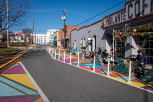 Hyattsville Bean There Sun That Church Pl parklet and chicane perspective north