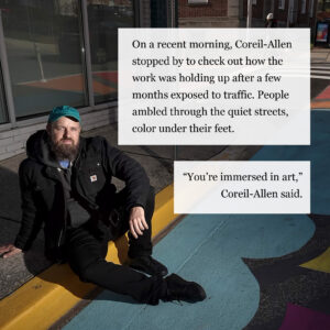 Graham in Washington Post quote by Graham with portrait of Graham immersed in Hyattsville street art