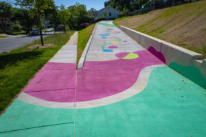 Valleywood Neighborhood Park Hopping Along pavement mural perspective view of access ramp