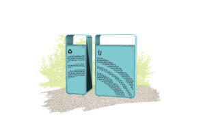 Perspective view of Placer One Litter Recycling cans