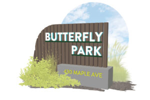 Perspective view of the Placer One park sign