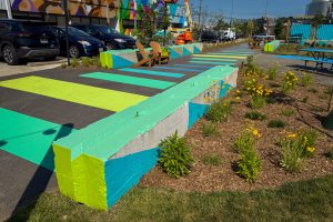 2700 Art Space painted sittable concrete blocks and landscaping