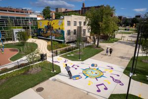 Chick Webb Recreation Center pavement art birds eye view with youth