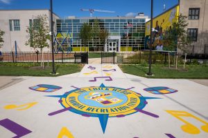 Chick Webb Recreation Center pavement art perspective view with entrance